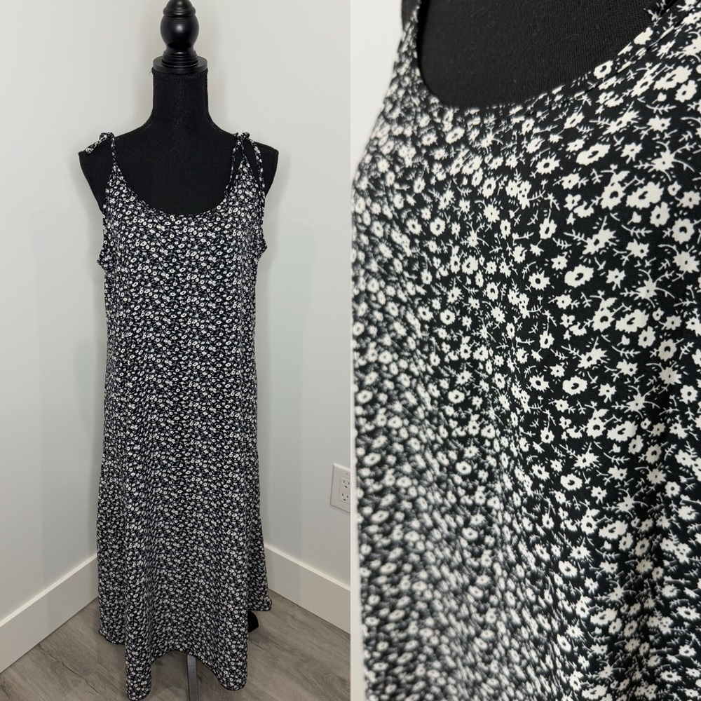 Dazy Floral Flowy Black White Women’s Maxi Dress (XL)
